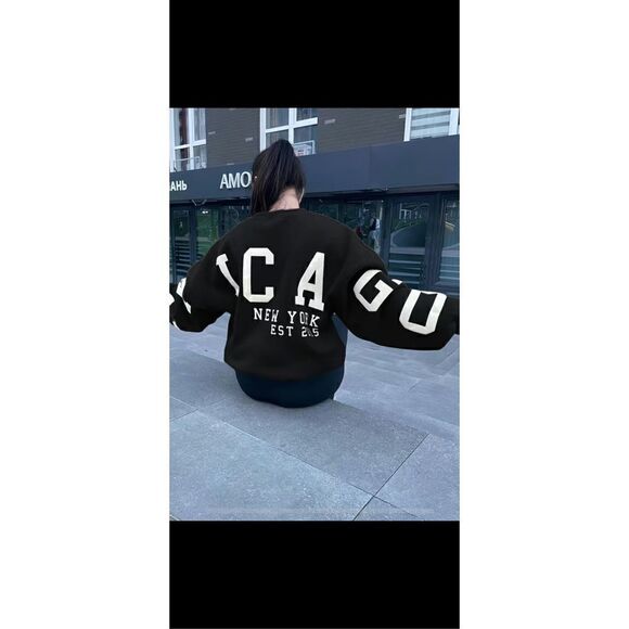 Over sized Casual print, drop shoulder, long sleeve round neck sweatshirt. By Jo - Picture 7 of 11